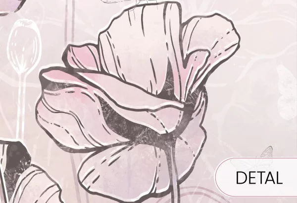 FLORA KIDS - purple - tapeta w motyle i kwiaty do pokoju dziewczęcego - detal