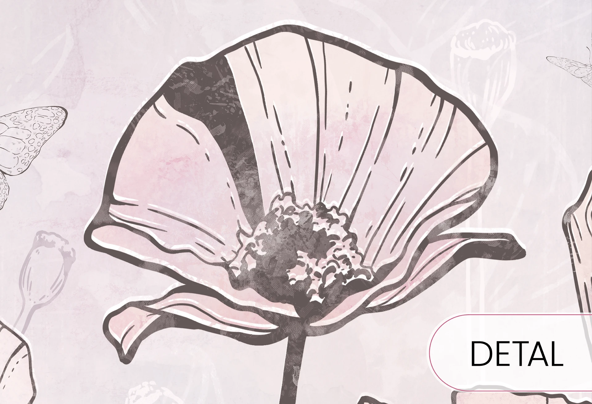 FLORA KIDS - purple - tapeta w motyle i kwiaty do pokoju dziewczęcego