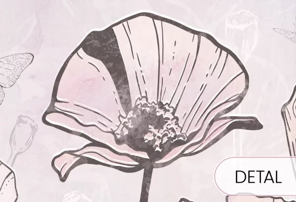 FLORA KIDS - purple - tapeta w motyle i kwiaty do pokoju dziewczęcego - detal