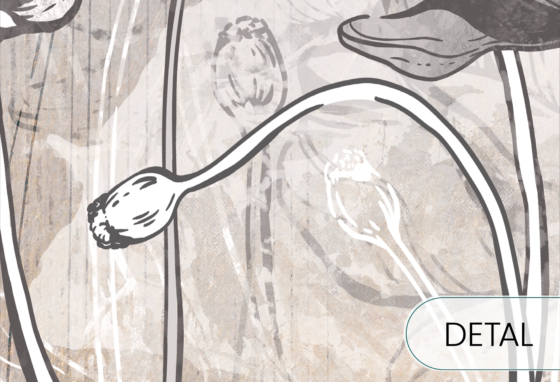 FLORA - warm grey - tapeta z motywem natury do salonu lub sypialni