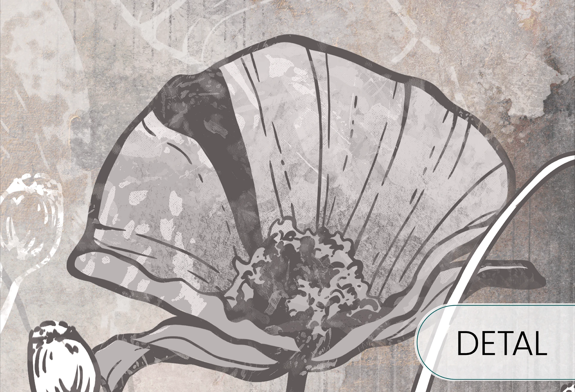 FLORA - warm grey - tapeta z motywem natury do salonu lub sypialni