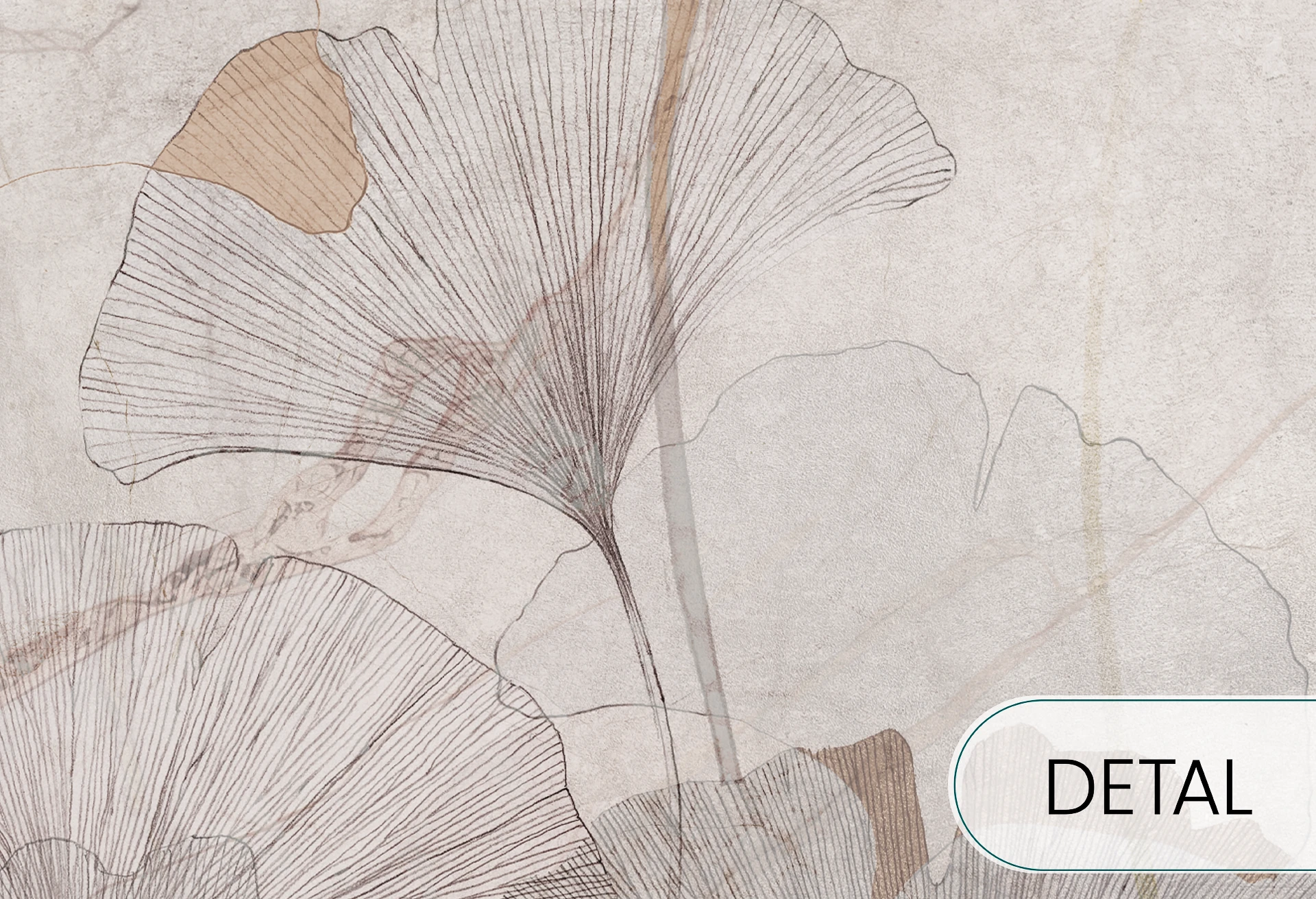 GINGKO - toffee - tapeta do salonu i sypialni z liśćmi gingko biloba