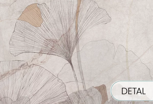 GINGKO - toffee - tapeta do salonu i sypialni z liśćmi gingko biloba - detal
