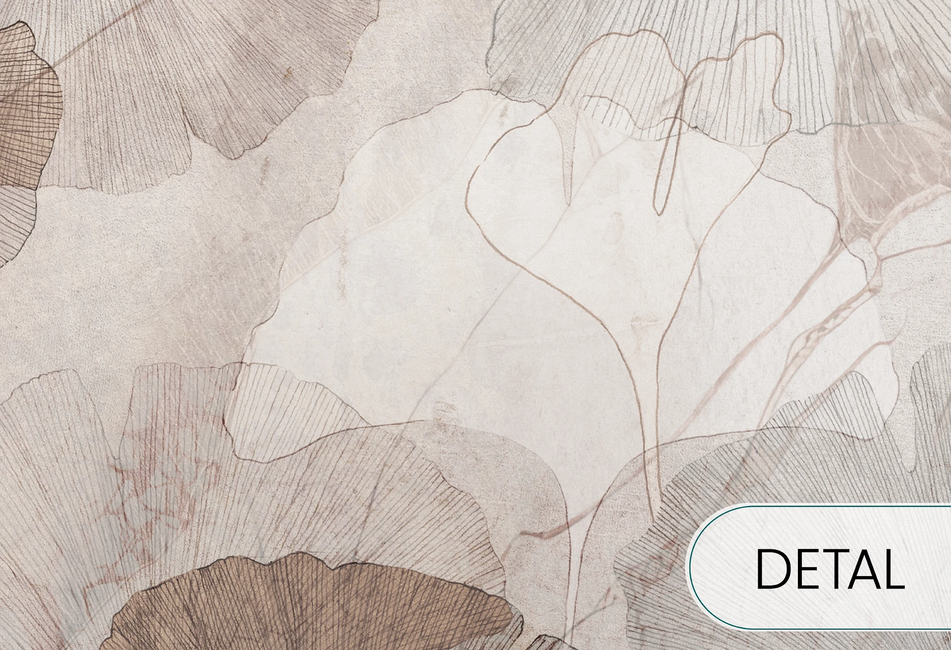 GINGKO - toffee - tapeta do salonu i sypialni z liśćmi gingko biloba