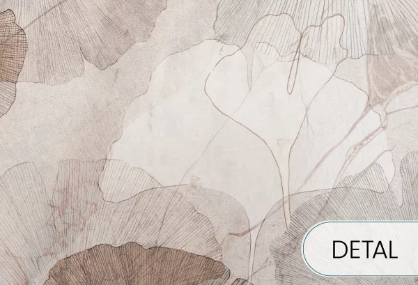 GINGKO - toffee - tapeta do salonu i sypialni z liśćmi gingko biloba - detal