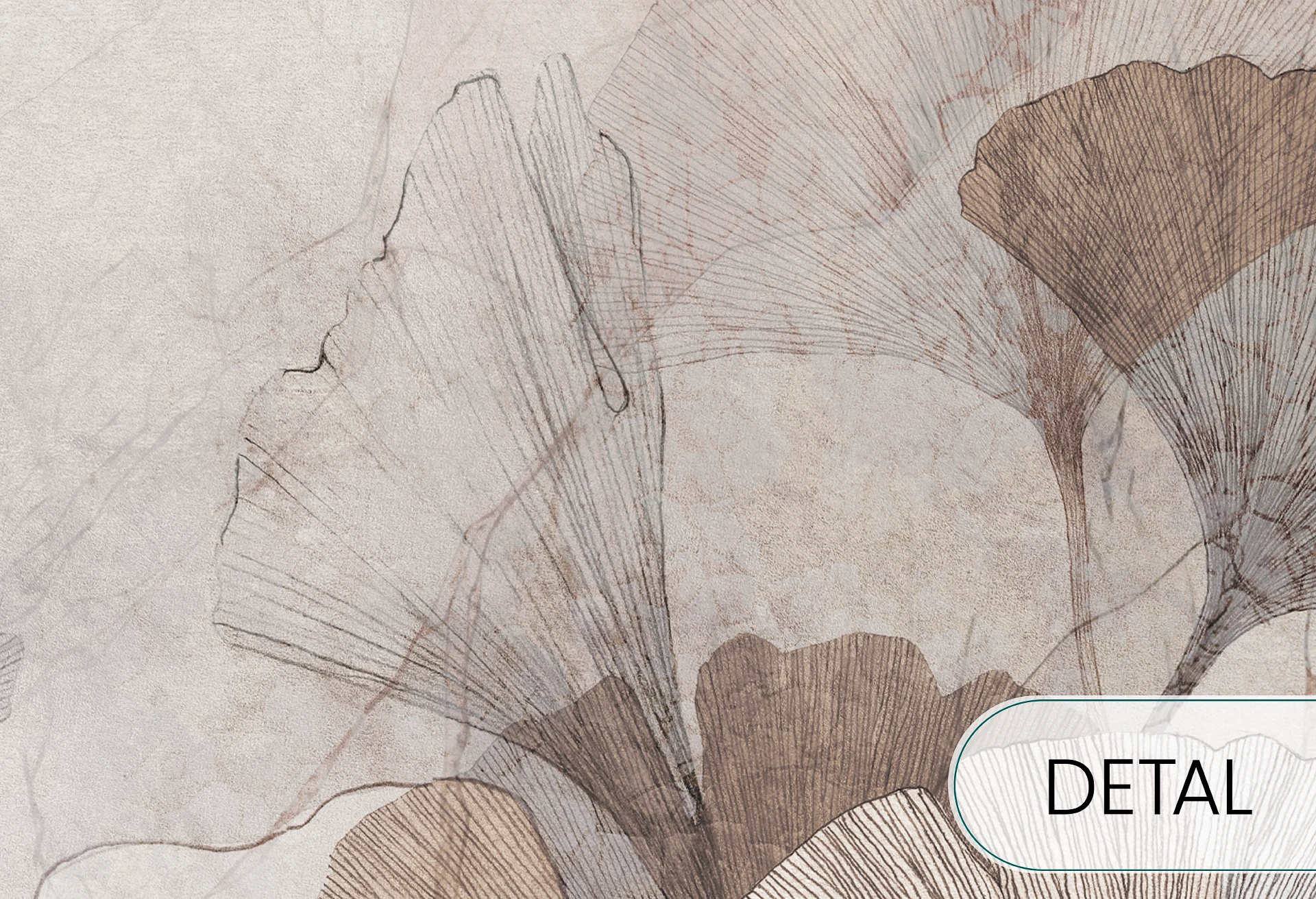 GINGKO - toffee - tapeta do salonu i sypialni z liśćmi gingko biloba