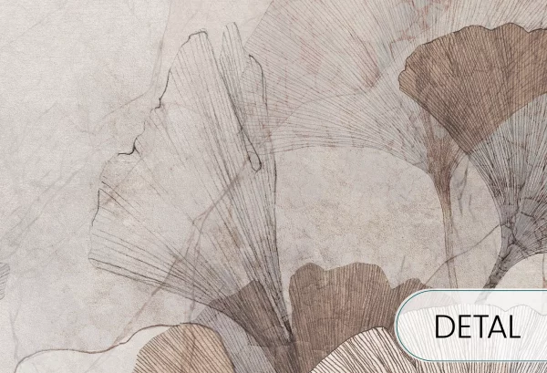 GINGKO - toffee - tapeta do salonu i sypialni z liśćmi gingko biloba - detal