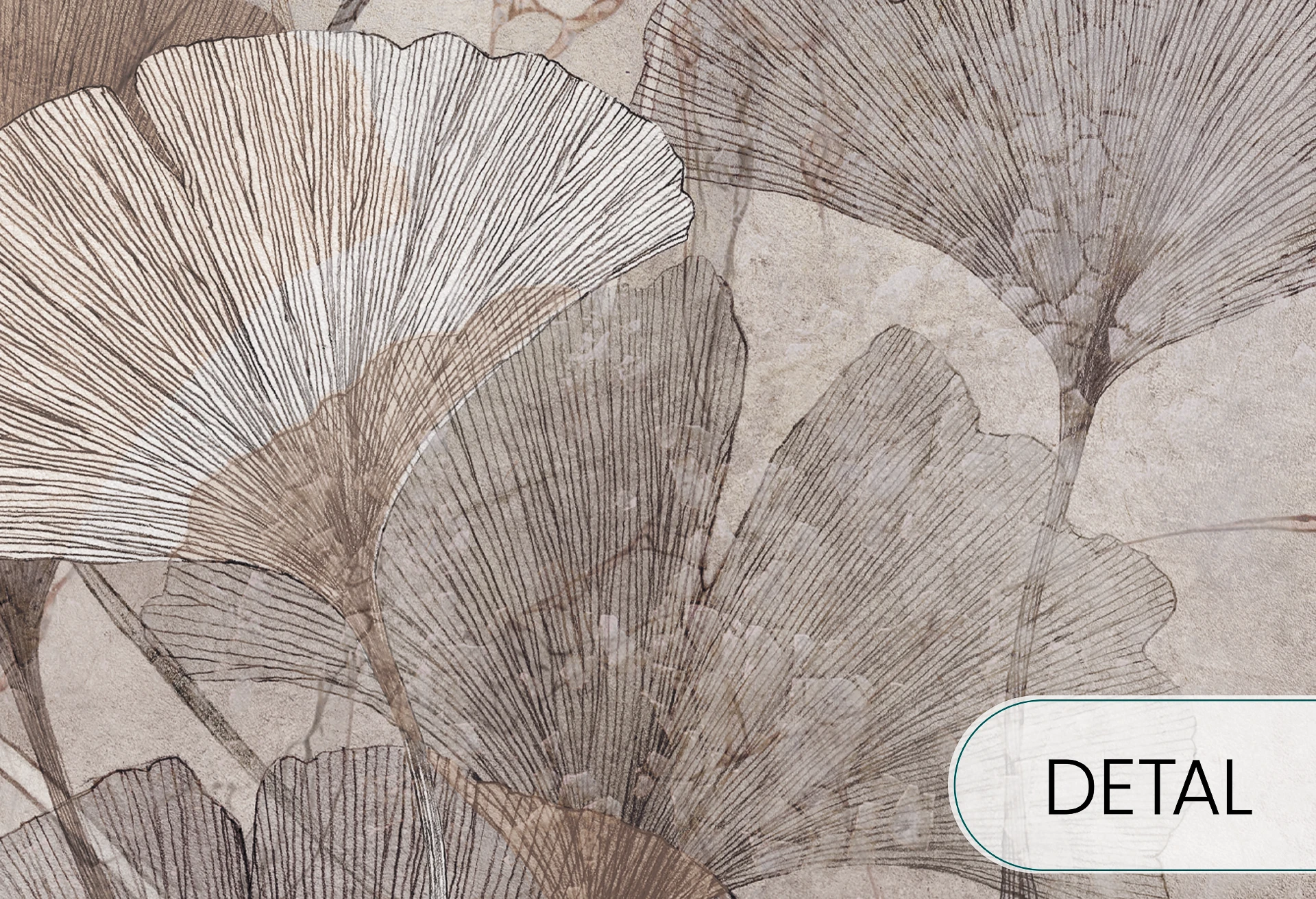 GINGKO - toffee - tapeta do salonu i sypialni z liśćmi gingko biloba