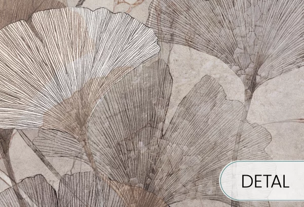 GINGKO - toffee - tapeta do salonu i sypialni z liśćmi gingko biloba - detal