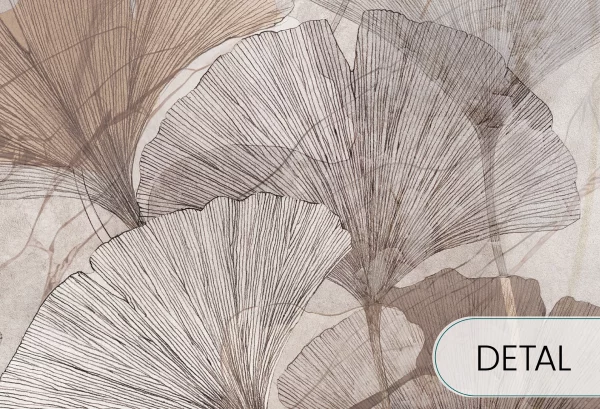 GINGKO - toffee - tapeta do salonu i sypialni z liśćmi gingko biloba - detal