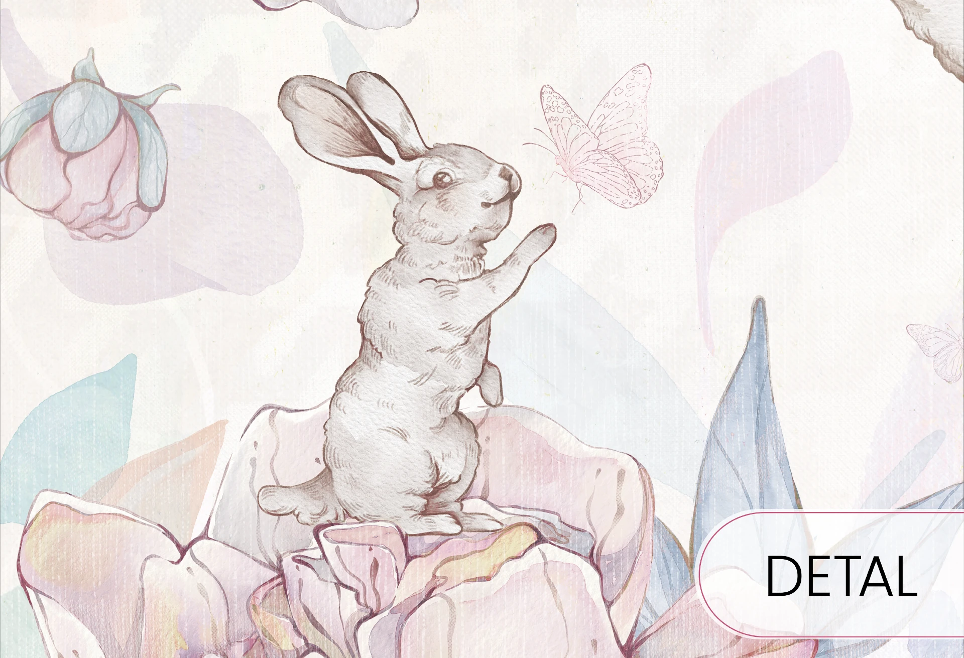 FLOWER BUNNIES - bubblegum - tapeta dla dziewczynki z króliczkami