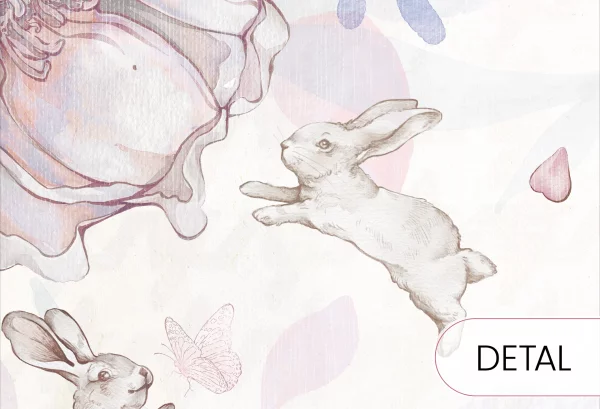 FLOWER BUNNIES - bubblegum - tapeta dla dziewczynki z króliczkami - detal
