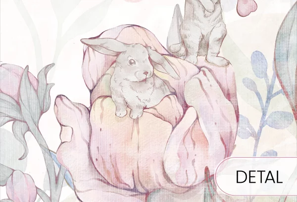 FLOWER BUNNIES - bubblegum - tapeta dla dziewczynki z króliczkami - detal