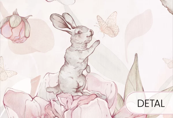 FLOWER BUNNIES - pink - tapeta dla dziewczynki z króliczkami - detal