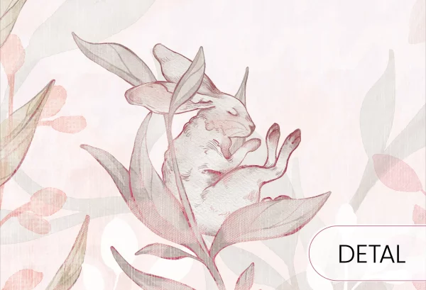 FLOWER BUNNIES - pink - tapeta dla dziewczynki z króliczkami - detal