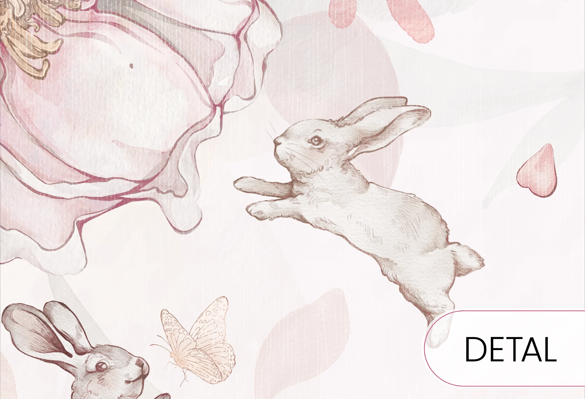 FLOWER BUNNIES - pink - tapeta dla dziewczynki z króliczkami