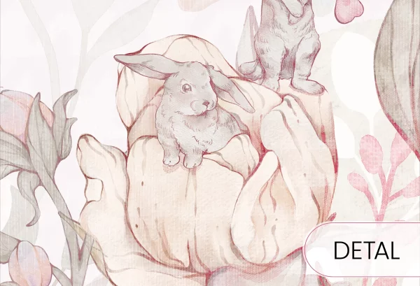 FLOWER BUNNIES - pink - tapeta dla dziewczynki z króliczkami - detal