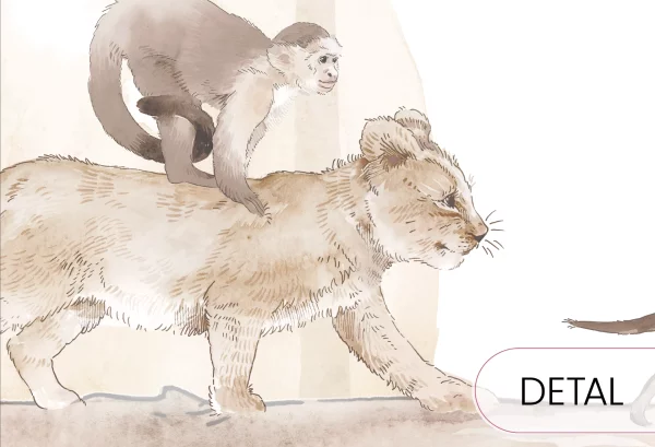 SAFARI - ANIMALS - sepia - tapeta do pokoju dziecięcego w afrykańskie zwierzęta - detal