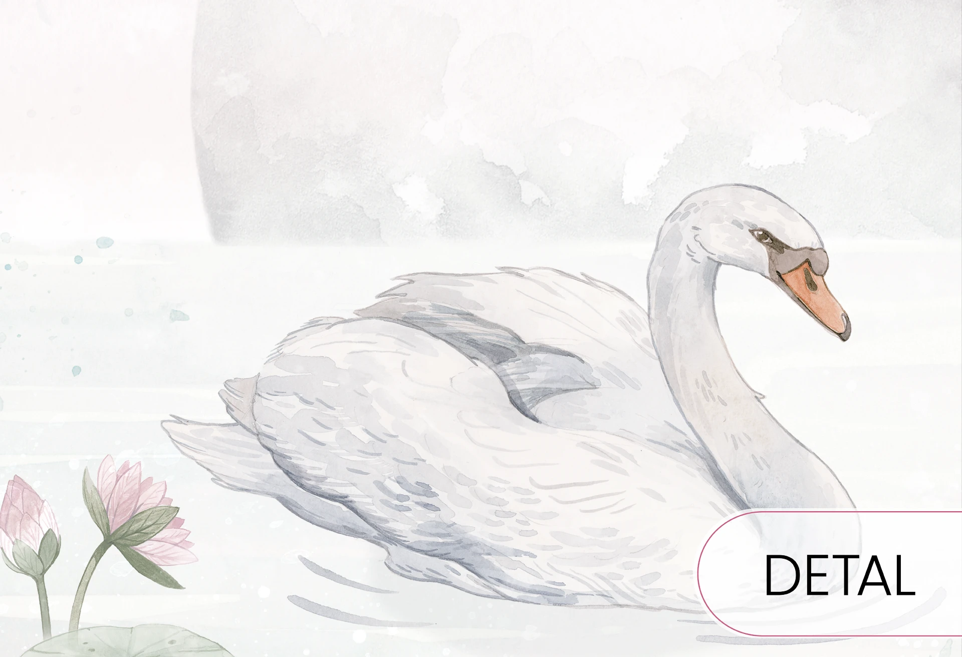 SWAN LAKE - rainbow - tapeta z jeziorem i łabędziami do pokoju dziecięcego