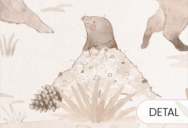 MINI ZOO - sepia - tapeta dla dziecka z leśnymi zwierzątkami - detal