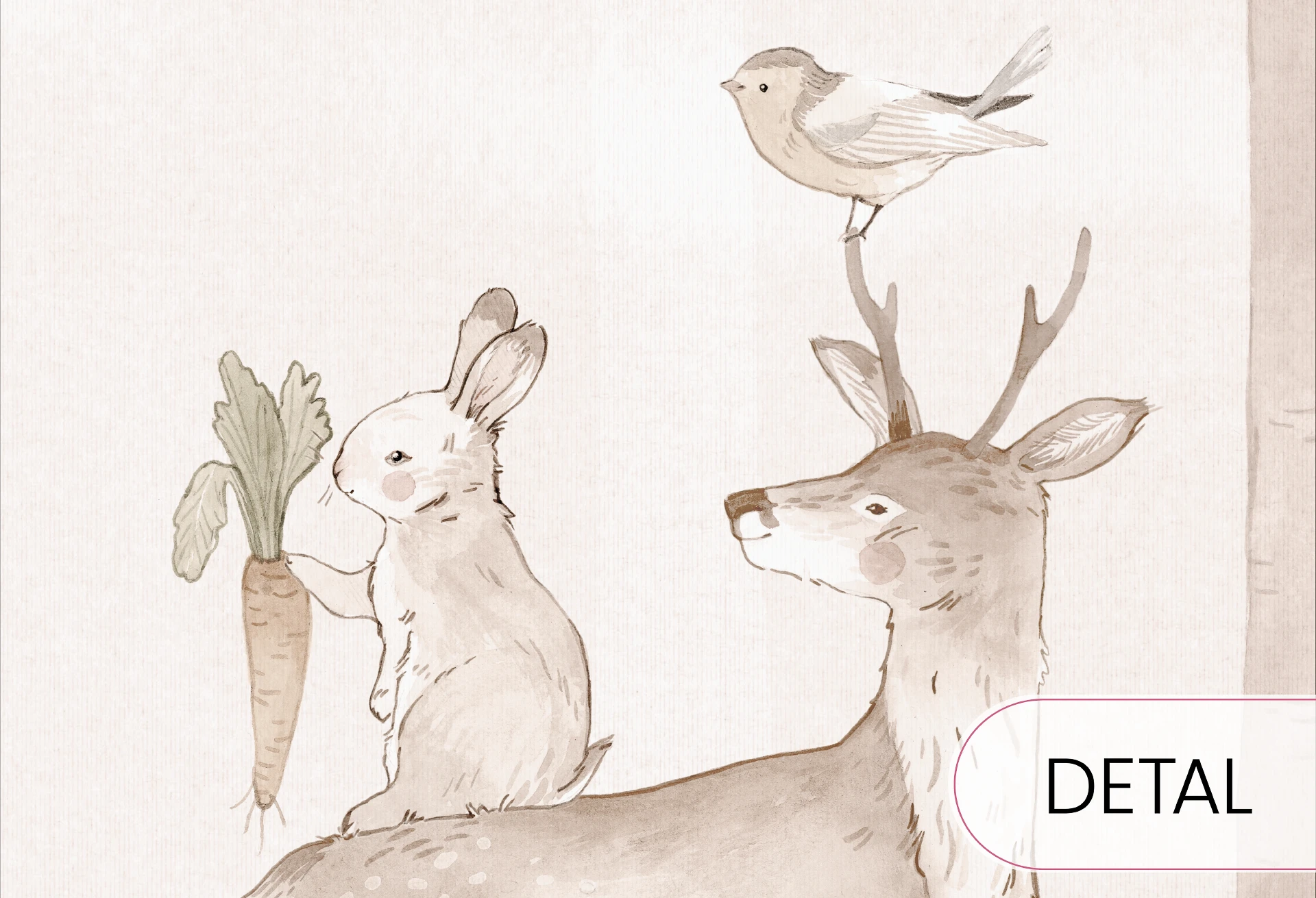 MINI ZOO - sepia - tapeta dla dziecka z leśnymi zwierzątkami