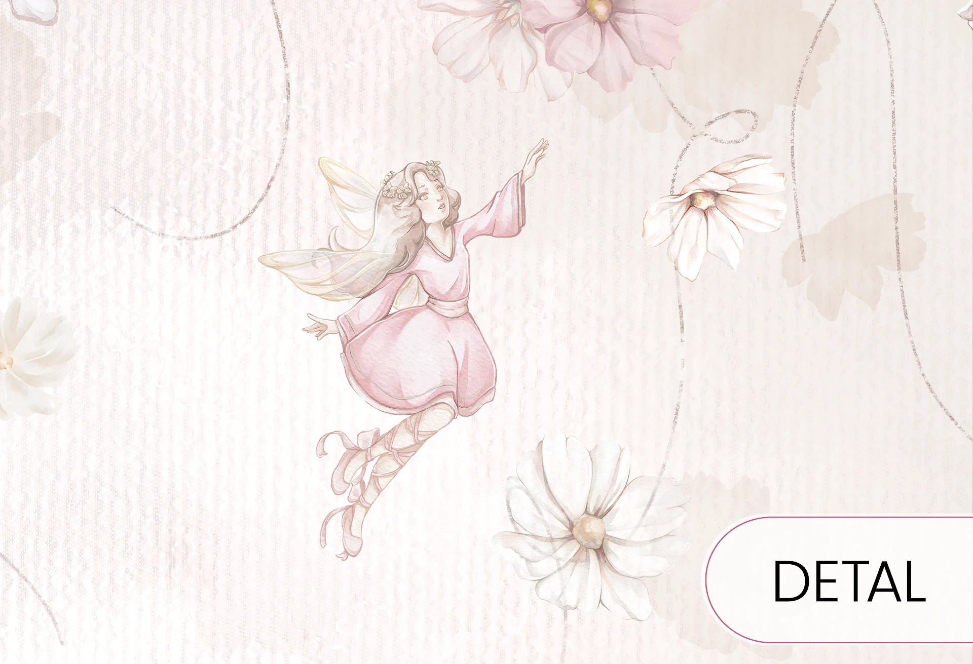 DAPHNE - rose - tapeta do pokoju dziewczynki z wróżkami wśród kwiatów