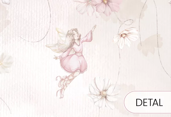 DAPHNE - rose - tapeta do pokoju dziewczynki z wróżkami wśród kwiatów - detal
