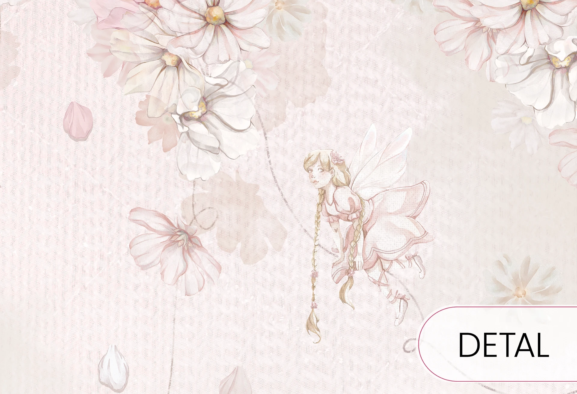 DAPHNE - rose - tapeta do pokoju dziewczynki z wróżkami wśród kwiatów