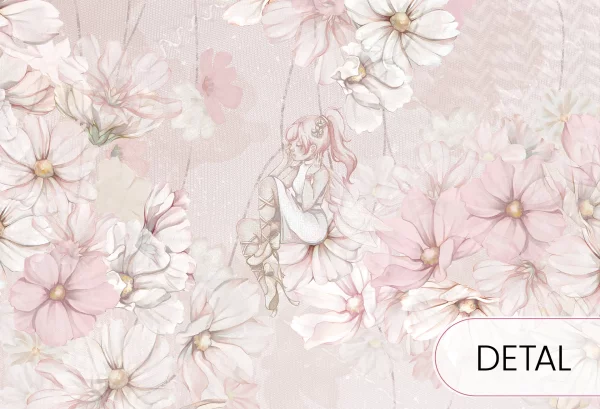 DAPHNE - rose - tapeta do pokoju dziewczynki z wróżkami wśród kwiatów - detal