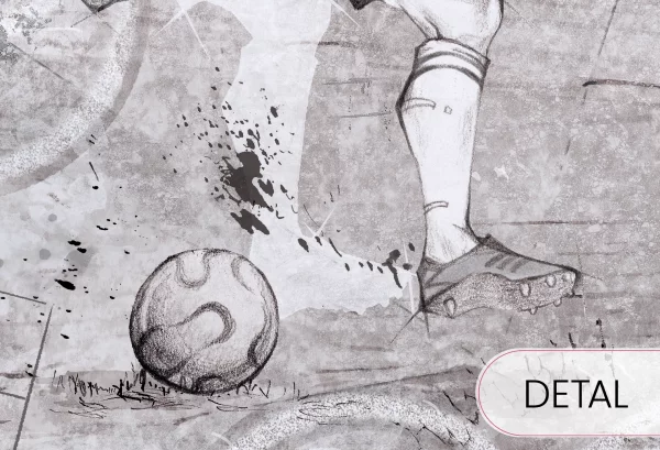 SOCCER - black and white - tapeta do pokoju chłopca z piłkarzem - detal