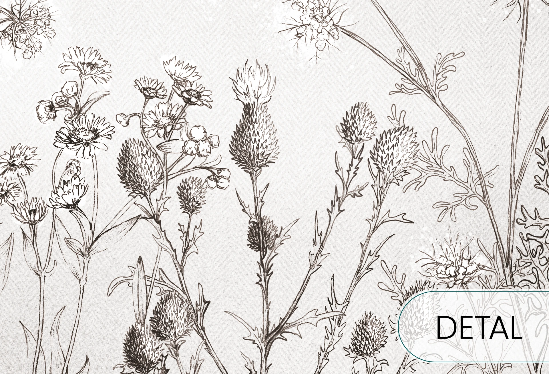 CLOVER - grey - tapeta do jadalni z łąką kwiatów