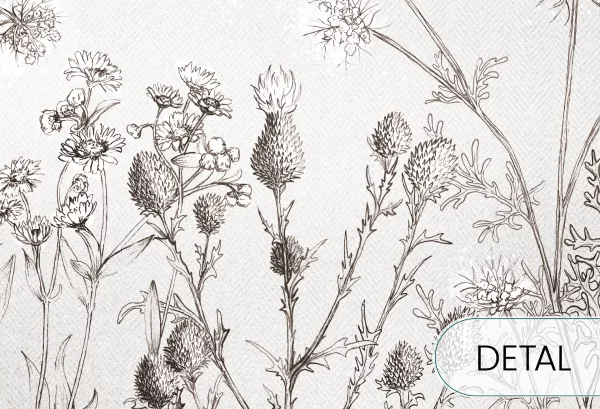 CLOVER - grey - tapeta do jadalni z łąką kwiatów - detal