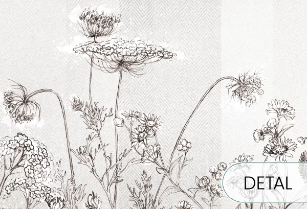 CLOVER - grey - tapeta do jadalni z łąką kwiatów - detal