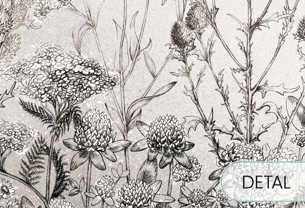 CLOVER - grey - tapeta do jadalni z łąką kwiatów - detal