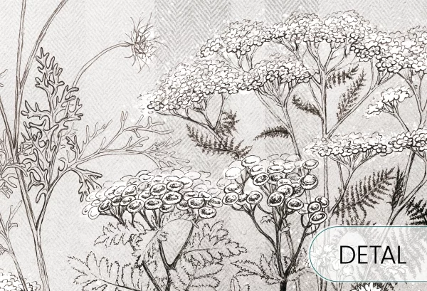 CLOVER - grey - tapeta do jadalni z łąką kwiatów - detal