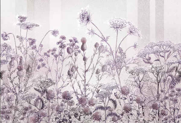 CLOVER - purple - wiosenna tapeta do salonu z wysokimi roślinami - detal