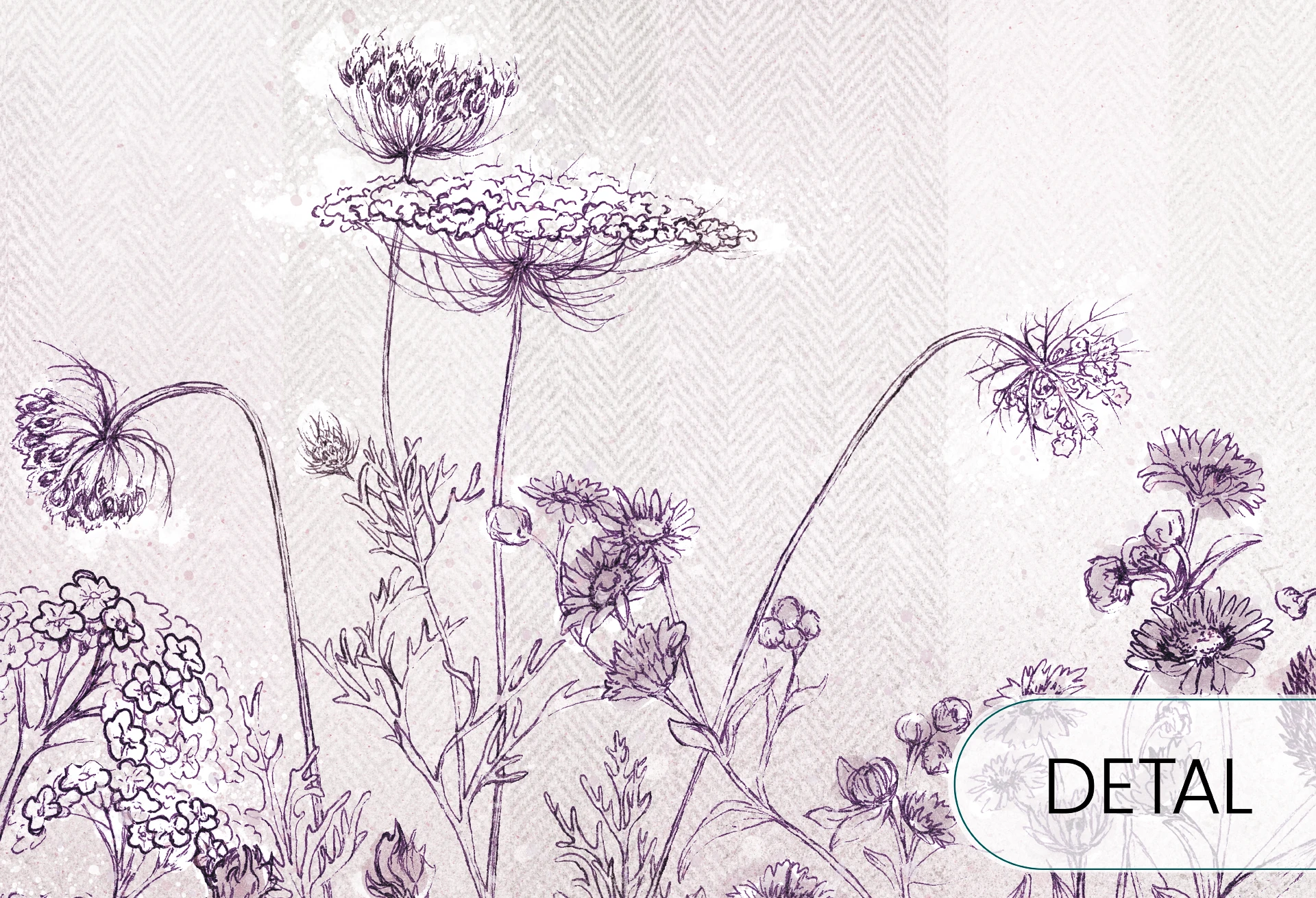 CLOVER - purple - wiosenna tapeta do salonu z wysokimi roślinami