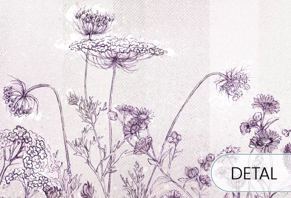 CLOVER - purple - wiosenna tapeta do salonu z wysokimi roślinami - detal