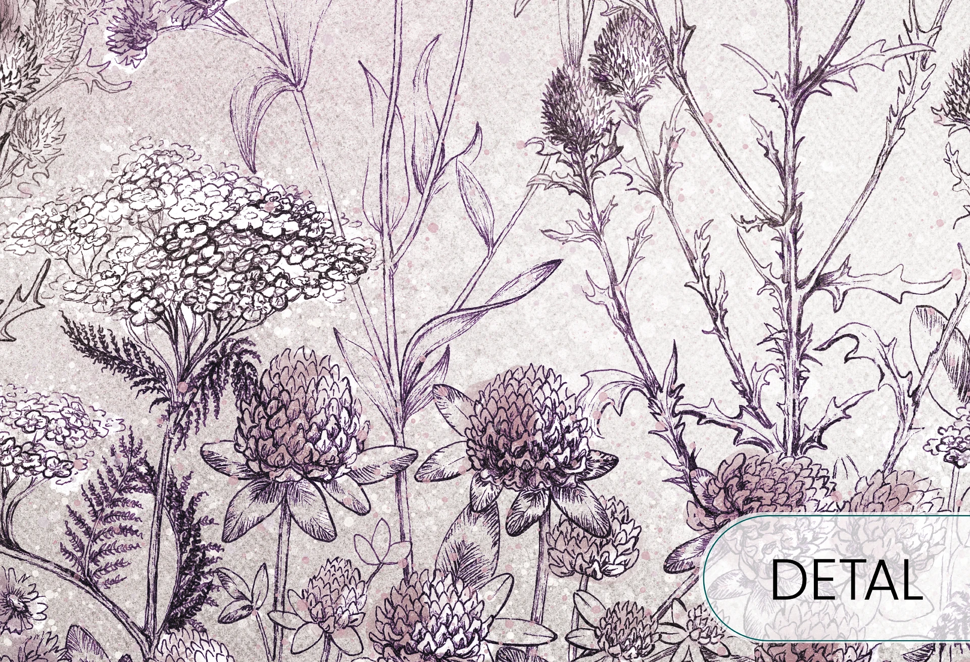 CLOVER - purple - wiosenna tapeta do salonu z wysokimi roślinami