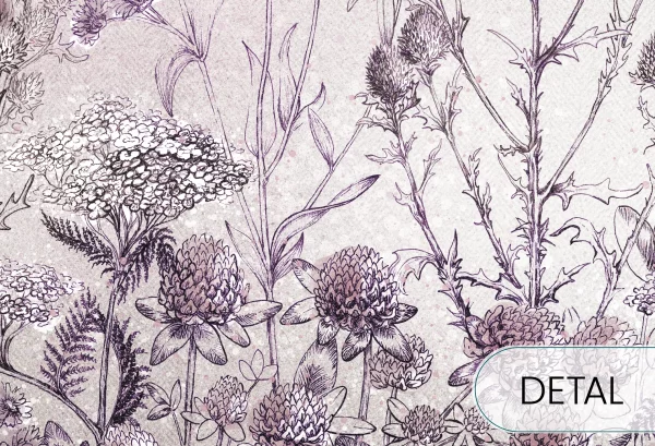 CLOVER - purple - wiosenna tapeta do salonu z wysokimi roślinami - detal