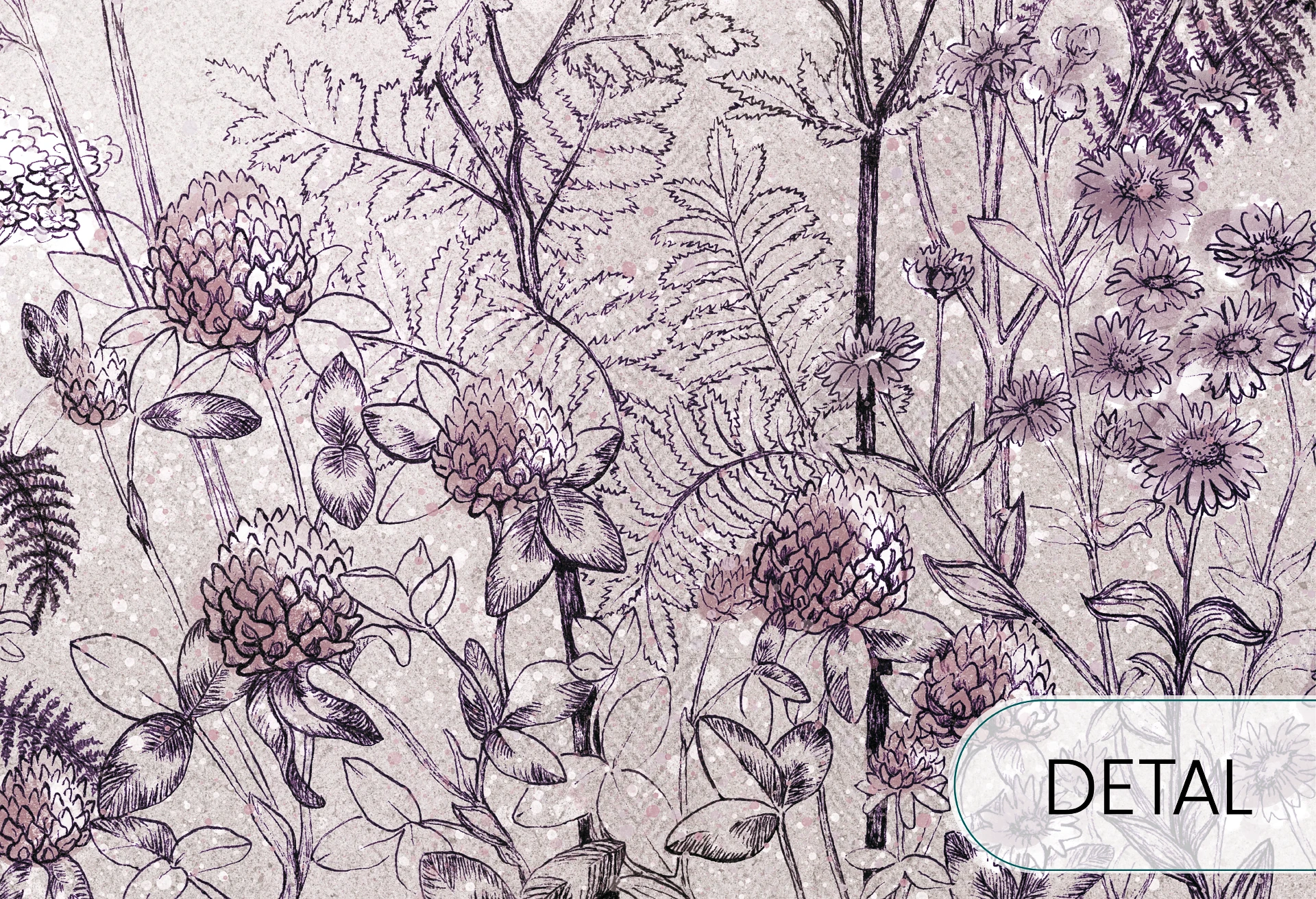 CLOVER - purple - wiosenna tapeta do salonu z wysokimi roślinami