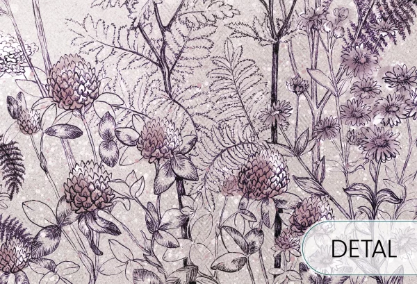 CLOVER - purple - wiosenna tapeta do salonu z wysokimi roślinami - detal