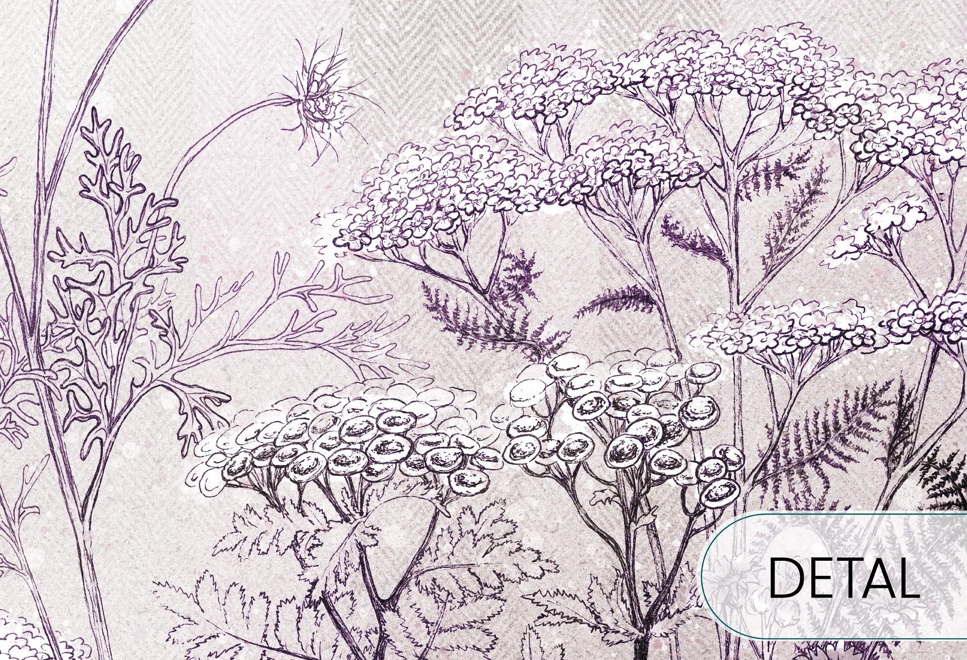 CLOVER - purple - wiosenna tapeta do salonu z wysokimi roślinami