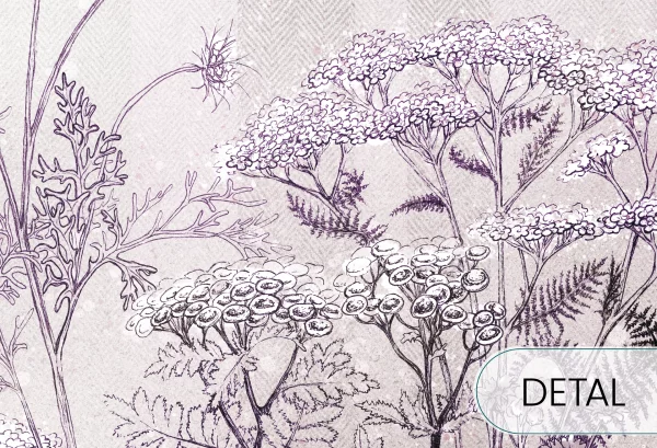 CLOVER - purple - wiosenna tapeta do salonu z wysokimi roślinami - detal