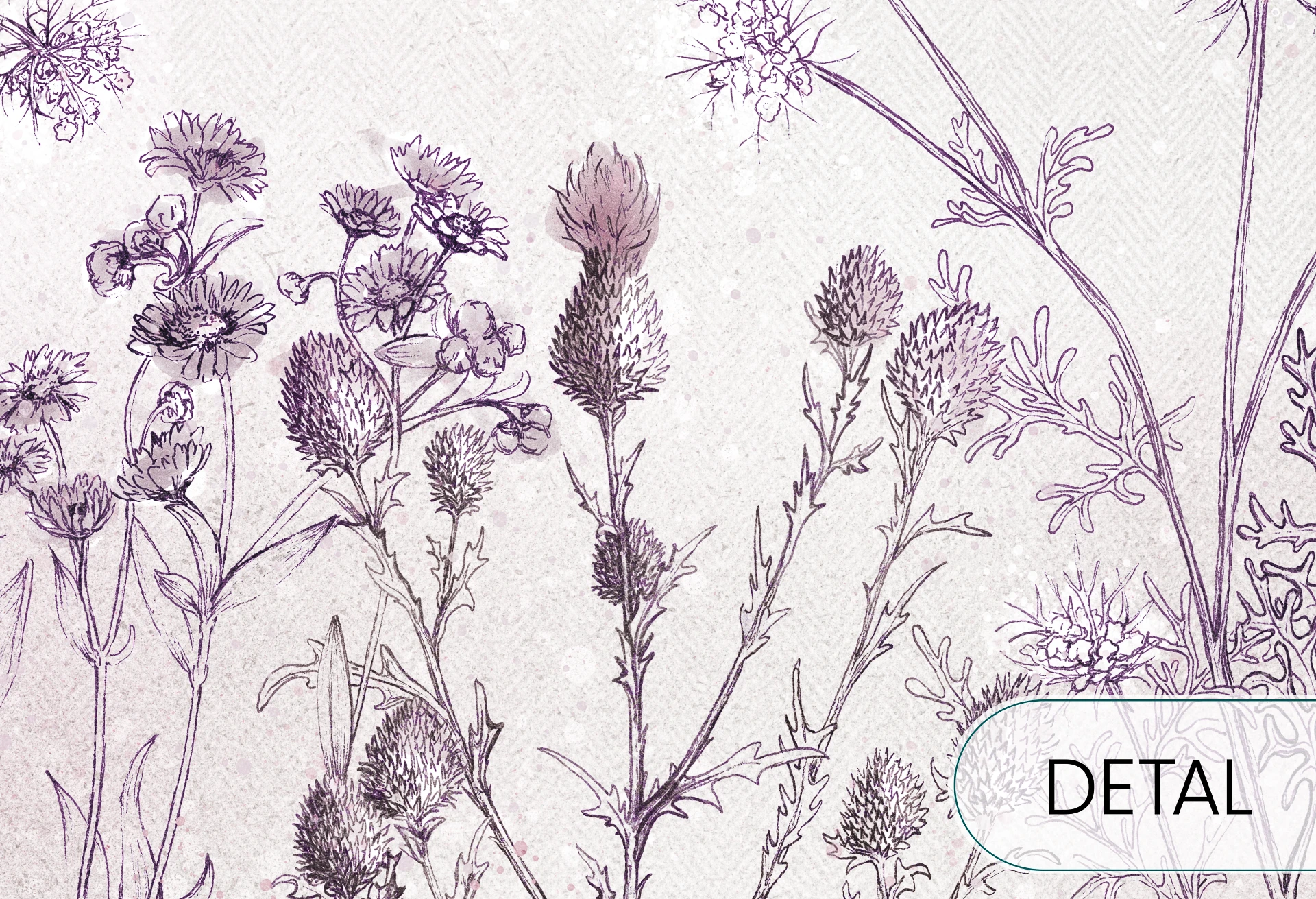 CLOVER - purple - wiosenna tapeta do salonu z wysokimi roślinami