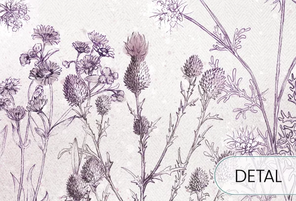 CLOVER - purple - wiosenna tapeta do salonu z wysokimi roślinami - detal