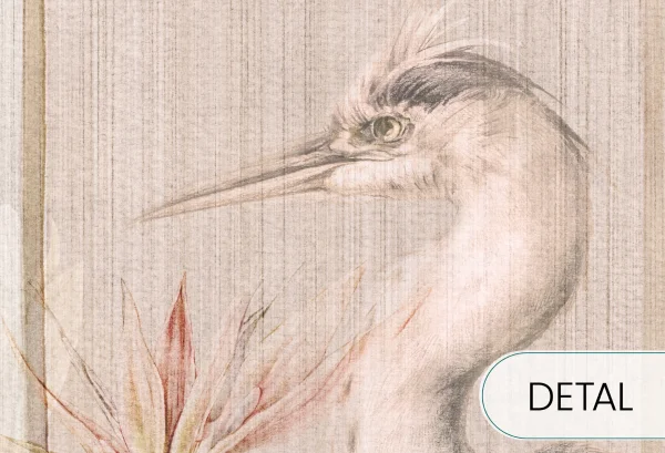 RIVIERA HERON - light - tapeta do salonu z kwiatami strelicji i czaplą siwą - detal