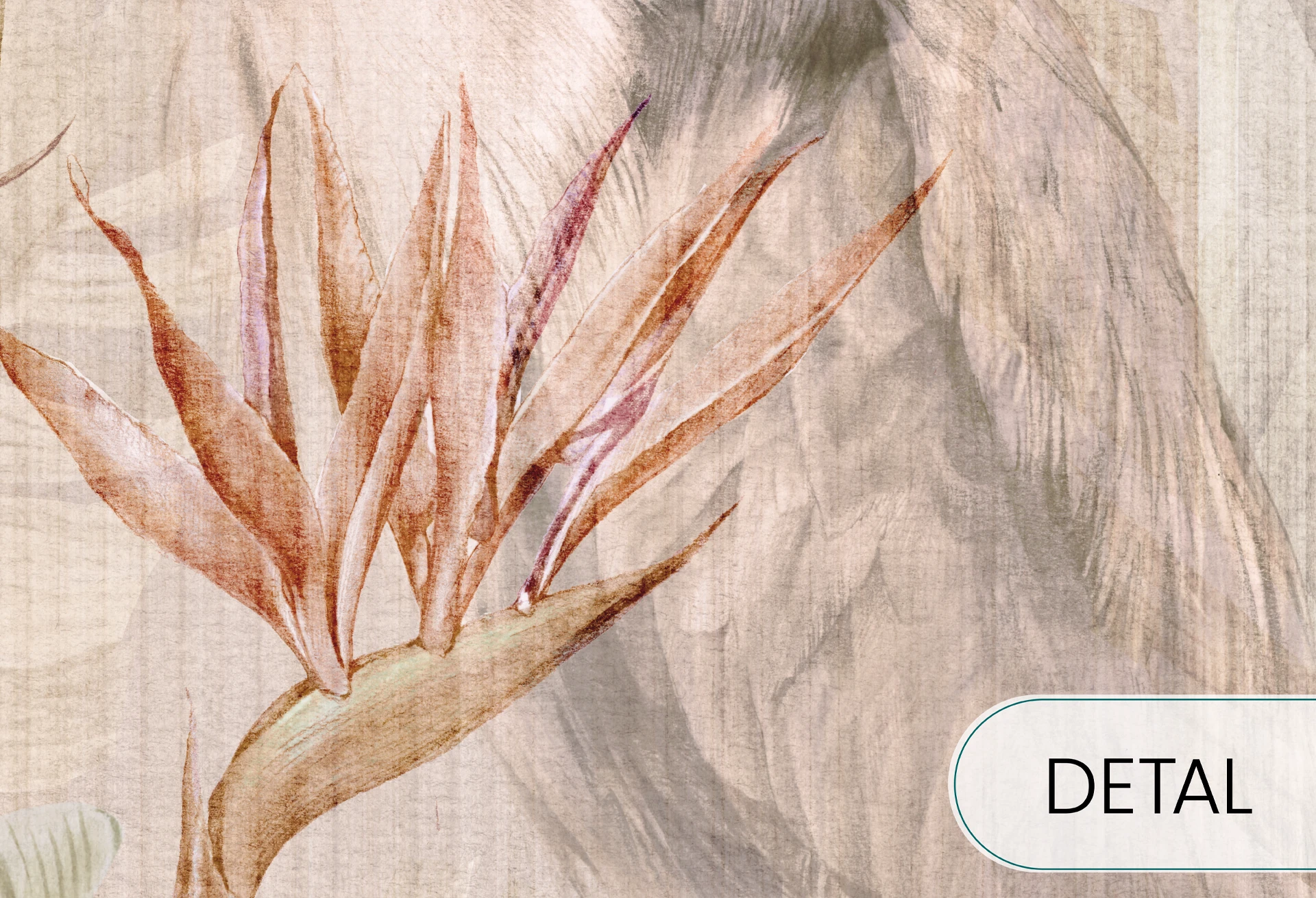 RIVIERA HERON - light - tapeta do salonu z kwiatami strelicji i czaplą siwą