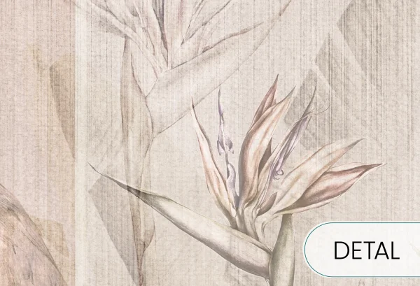 RIVIERA HERON - light - tapeta do salonu z kwiatami strelicji i czaplą siwą - detal