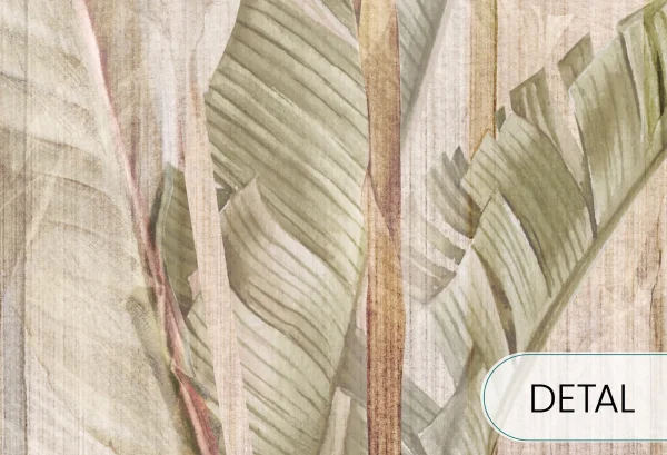 RIVIERA HERON - light - tapeta do salonu z kwiatami strelicji i czaplą siwą - detal